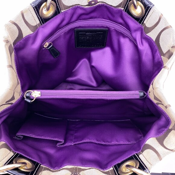 COACH Hampton Signature C Canvas Leather Dual Handle Handbag - J1077-F15689 - Picture 3 of 15